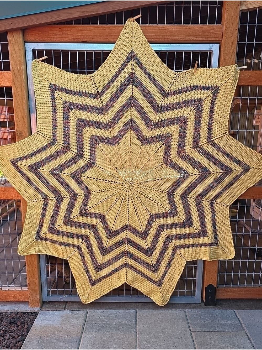 Handmade Crocheted 9-Pointed Star Afghan/Blanket, 72" Across (Point to Point)